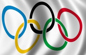 Olympic rings flag silk background